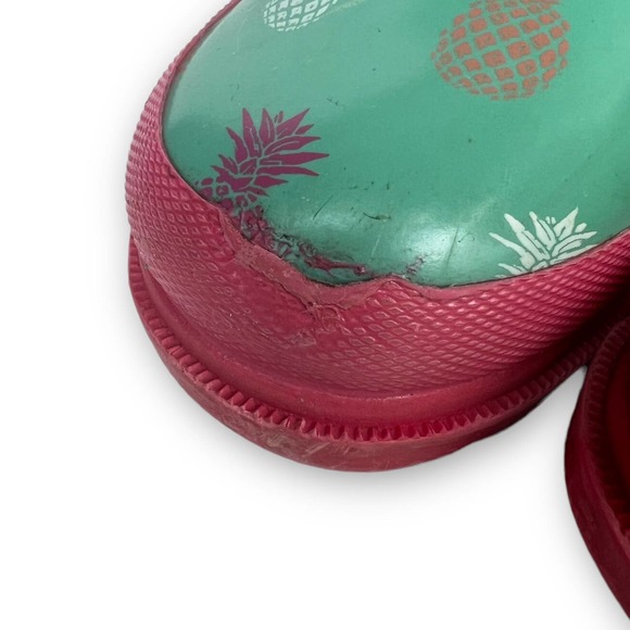 Lily & Dan Toddler Girls Rubber Rain Boots Size 7 Green Pink Pineapple Pull On - Picture 5 of 13